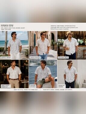 Hawksbay XXL 100% Cotton Button-Down Shirt | Casual Resort Coastal Summer Camp